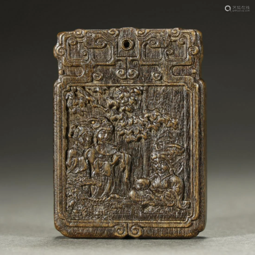 A VERY FINE CARVED CHENXIANG WOOD PLAQUE