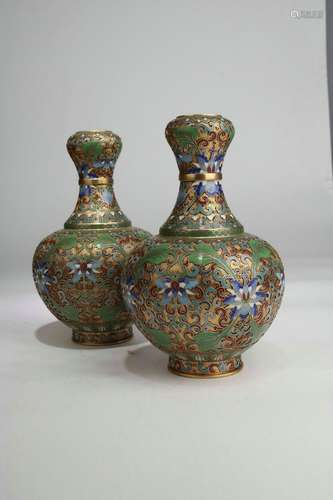 Pair Of Enamel Porcelain Garlic-Shaped Vases