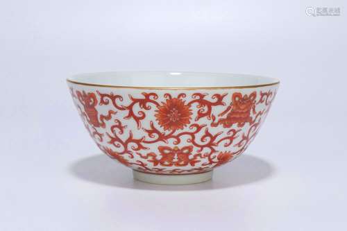 Underglaze Red Porcelain Bowl,Qing Dynasty