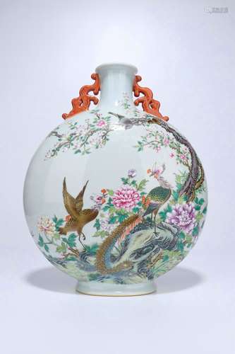 Famille Rose Porcelain Moon Flask,Qing Dynasty