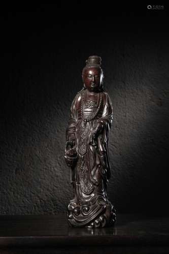 Carved Rosewood Guanyin Statue