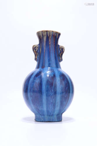Flambe Glazed Porcelain Binaural Vase,Qing Dynasty
