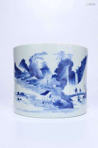 Blue And White Porcelain Brush Pot,Qing Dynasty