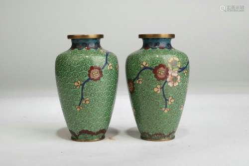 Pair Of Cloisonne Enamel Vases