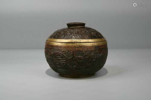 Coconut Shell Covered Silver Box And Cover,Qing Dynasty