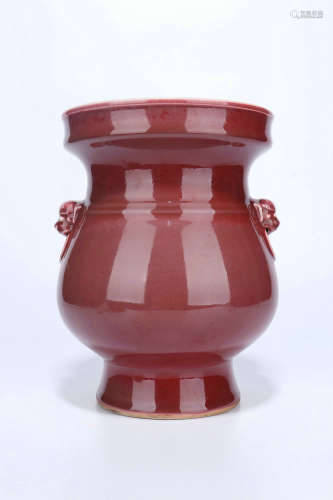 Sacrificial-Red Glazed Porcelain Vase,Qing Dynasty