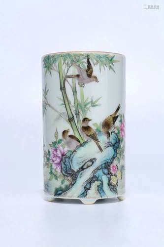 Famille Rose Porcelain Brush Pot,Qing Dynasty