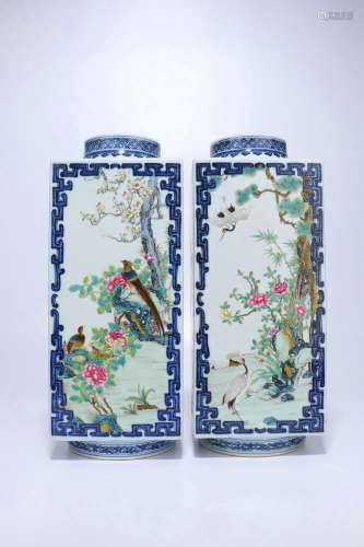 Pair Of Famille Rose Porcelain Vases,Qing Dynasty