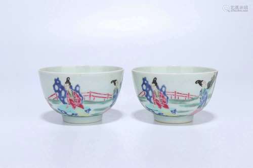 Pair Of Famille Rose Porcelain Cups,Qing Dynasty