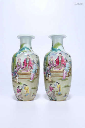 Pair Of Famille Rose Porcelain Vases,Qing Dynasty