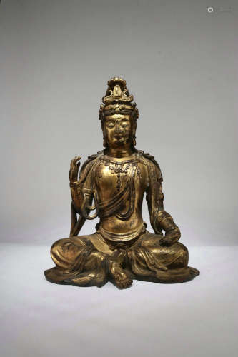 Gilt Bronze Figure Of Guanyin,Qing Dynasty