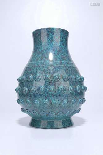 Jun-Type Glazed Porcelain Drum-Nailed Vase,Qing Dynasty