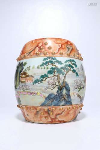 Famille Rose Porcelain Barrel Stool,Qing Dynasty