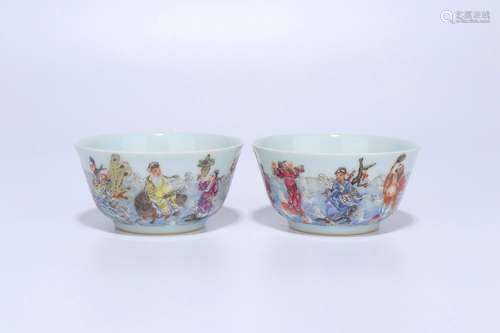 Pair Of Famille Rose Porcelain Cups,Qing Dynasty