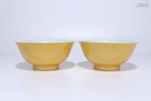 Pair Of Yellow Glazed Porcelain Cups,Qing Dynasty