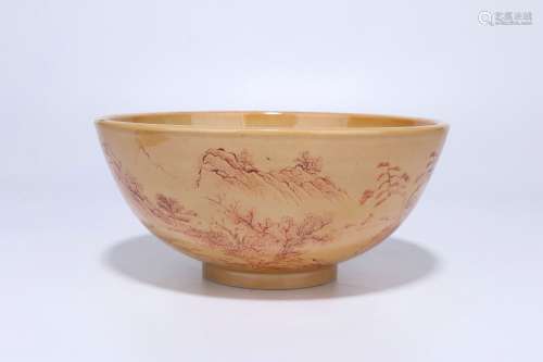 Famille Rose Porcelain Qing Dynasty山水纹碗