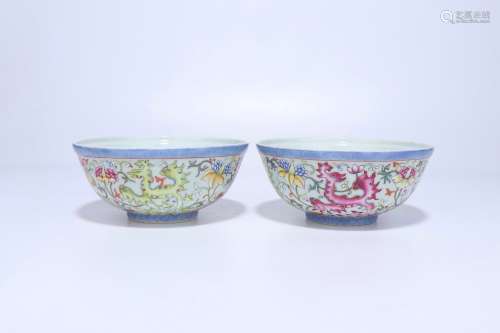 Pair Of Famille Rose Porcelain Bowls,Qing Dynasty