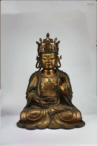 Gilt Bronze Seated Figure Of Guanyin