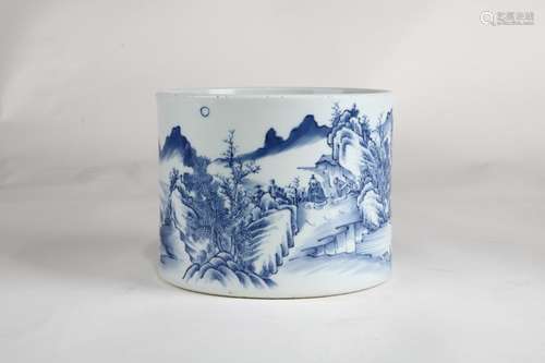 Blue And White Porcelain Brush Pot,Qing Dynasty