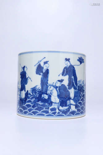 Blue And White Porcelain Brush Pot,Qing Dynasty