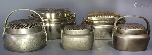 (lot of 5) Chinese patinated silver metal handw…