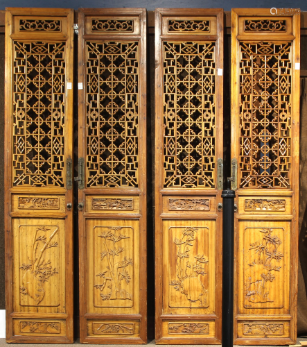 (lot of 4) Rare Chinese doublesided paneled fir doors