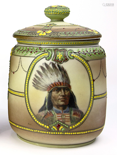 A hand painted Nippon porcelain portrait humidor