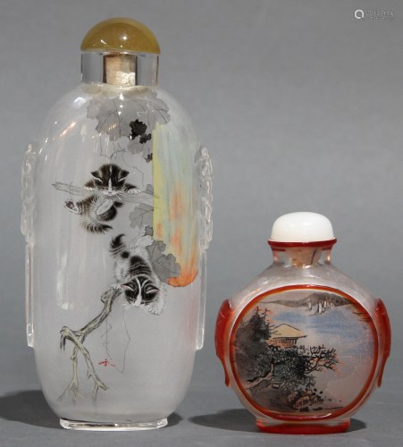 (lot of 2) Inside painted glass snuff bottles