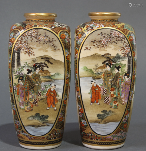 Pair of Satsuma Shimazu earthenware vases