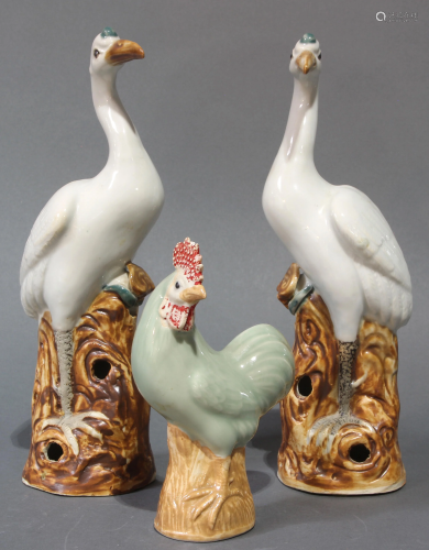 (lot of 3) Pair Chinese porcelain figures of cranes