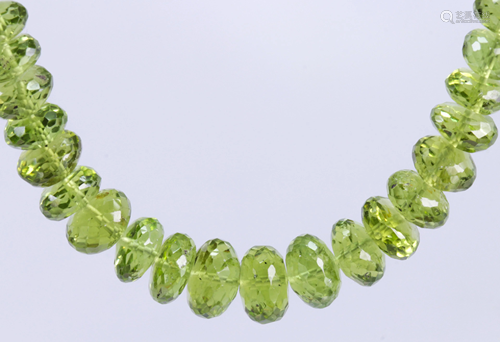 Peridot bead, silver necklace