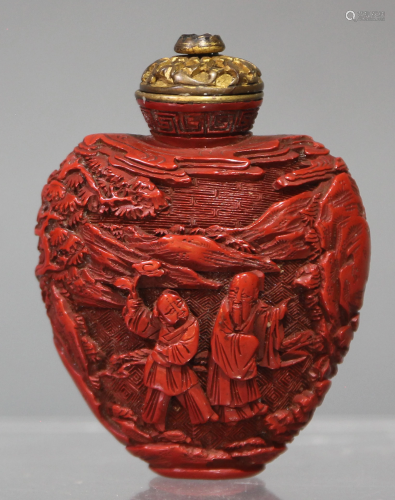 A Chinese Cinnabar Snuff Bottle Carved with Figur…