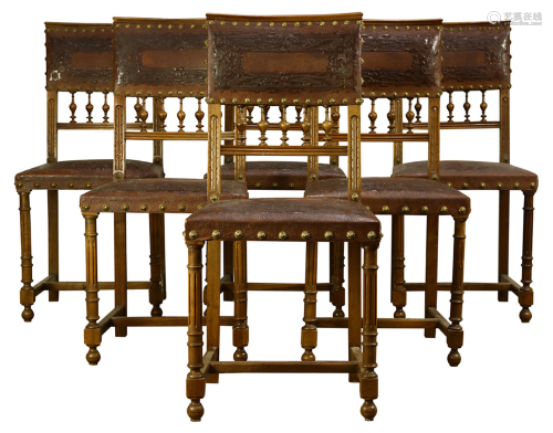 A group of Henry II style leather chairs, circa 1880