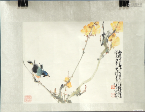 Traditional Chinese painting with flower and bird…