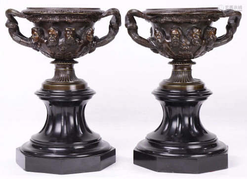 A pair of patinated bronze urns in the Renaissance