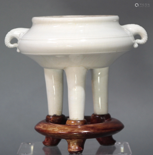 A Ming Style Chinese Dehua Tripod Incense Burner