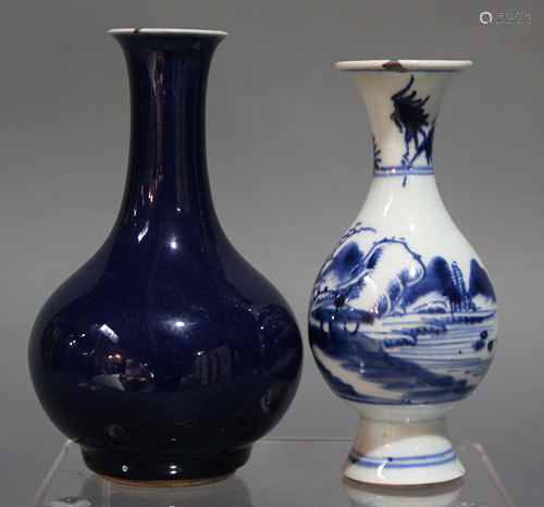 (lot of 2) A Chinese Blue & White 'Landscape' Vase And