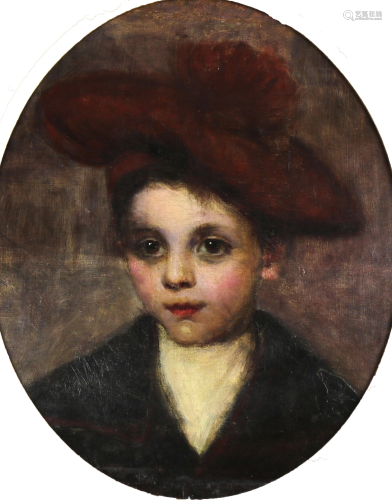 Painting, Portrait of a Young Child with a Red Hat