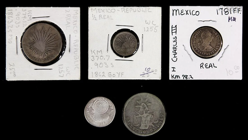 (lot of 5) Mexican silver coin group