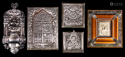 (lot of 5) Russian silver oklad icons