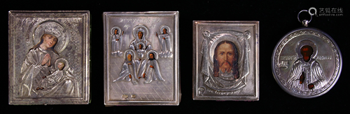 (lot of 4) Russian travelling .84 silver oklad icons