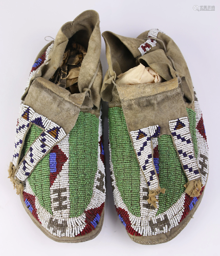 A pair of Cheyenne beaded moccasins