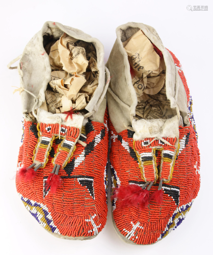 A pair of Plains beaded moccasins