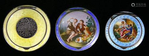 (lot of 3) Austrian enameled sterling compacts