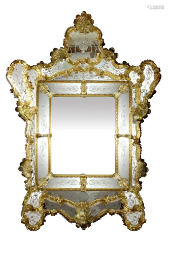 A Venetian Rococo style etched looking glass