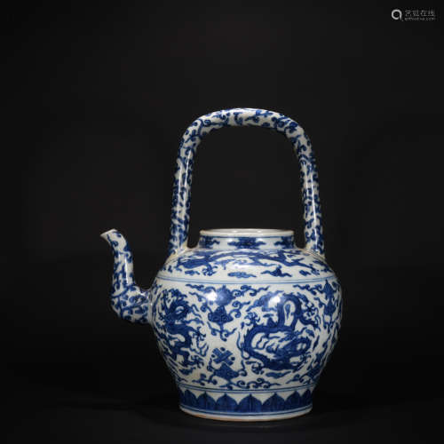 Ming Dynasty blue and white teapot with loop-handled