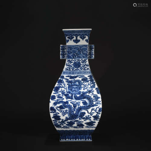 Qing Dynasty blue and white vase with ear