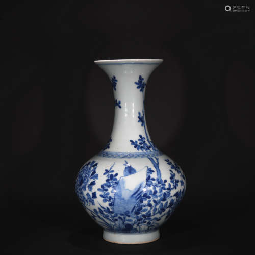 Qing Dynasty blue and white flower vase