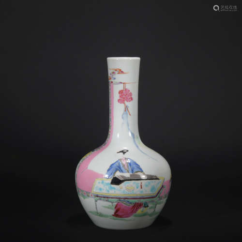 Qing dynasty pastel figure vase
