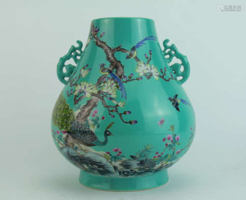Qing dynasty Songshi glaze bottle with flowers and birds pattern